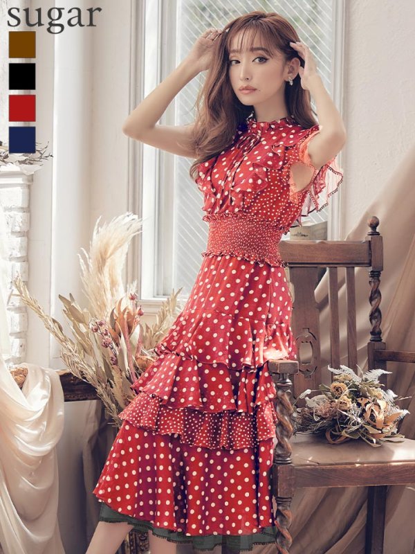 画像14: 【ERUKEI エルケイ】ドット/ 膝丈/ / ワンピース/マキシ/フリルデザイン/ キャバドレス[OF2]