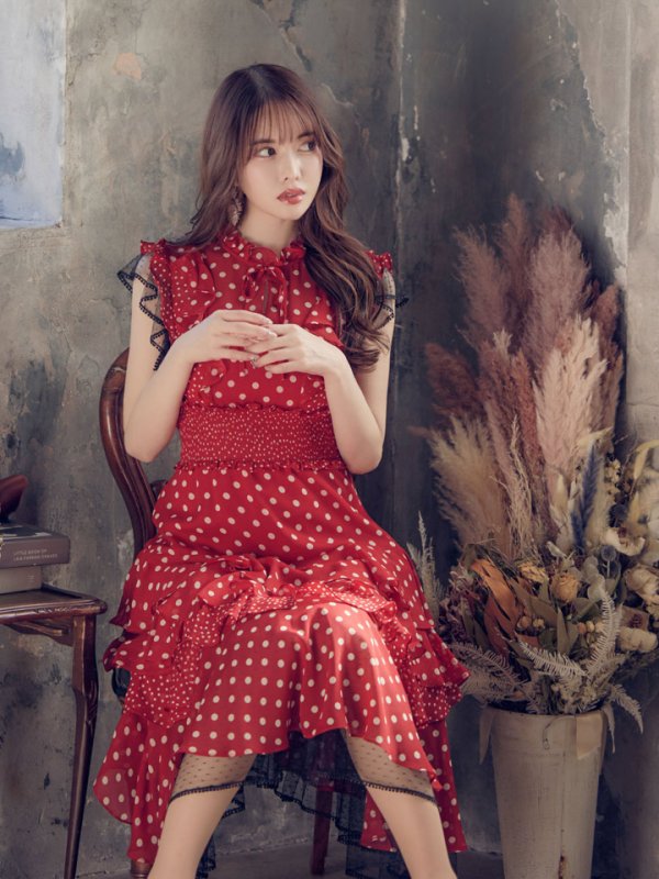 画像5: 【ERUKEI エルケイ】ドット/ 膝丈/ ワンピース/マキシ/フリルデザイン/ キャバドレス[OF2]