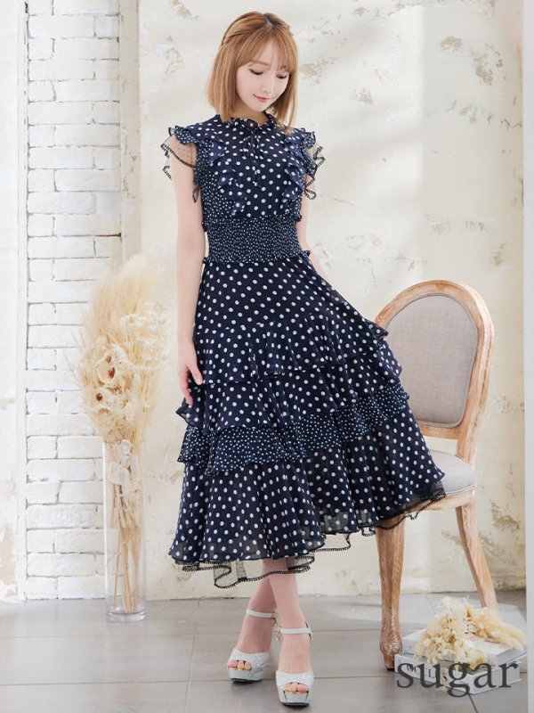 画像25: 【ERUKEI エルケイ】ドット/ 膝丈/ ワンピース/マキシ/フリルデザイン/ キャバドレス[OF2]