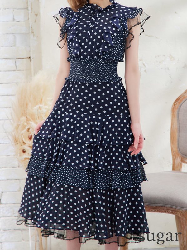 画像26: 【ERUKEI エルケイ】ドット/ 膝丈/ ワンピース/マキシ/フリルデザイン/ キャバドレス[OF2]