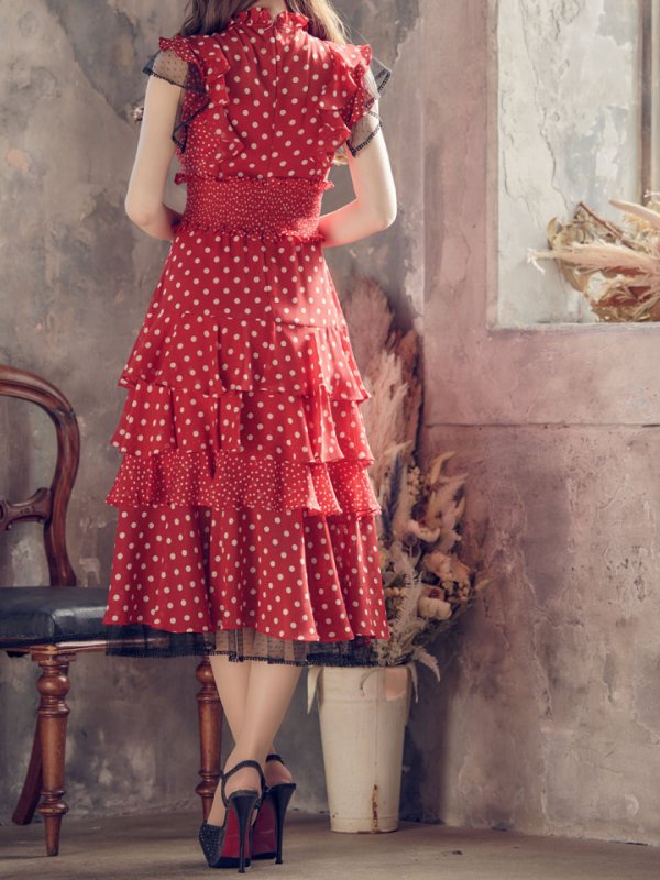 画像9: 【ERUKEI エルケイ】ドット/ 膝丈/ ワンピース/マキシ/フリルデザイン/ キャバドレス[OF2]