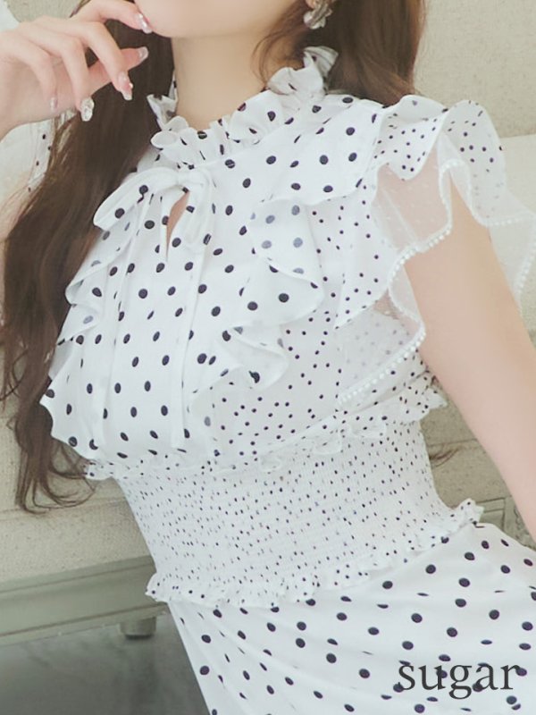 画像46: 【ERUKEI エルケイ】ドット/ 膝丈/ ワンピース/マキシ/フリルデザイン/ キャバドレス[OF2]