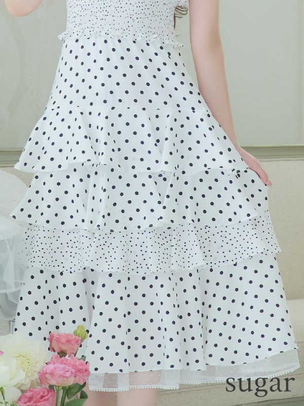 画像47: 【ERUKEI エルケイ】ドット/ 膝丈/ ワンピース/マキシ/フリルデザイン/ キャバドレス[OF2]