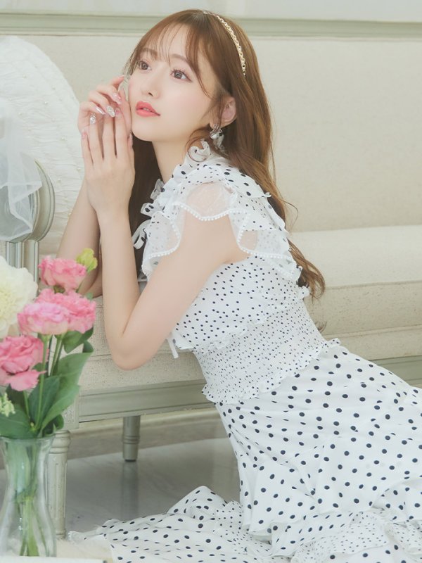 画像40: 【ERUKEI エルケイ】ドット/ 膝丈/ ワンピース/マキシ/フリルデザイン/ キャバドレス[OF2]