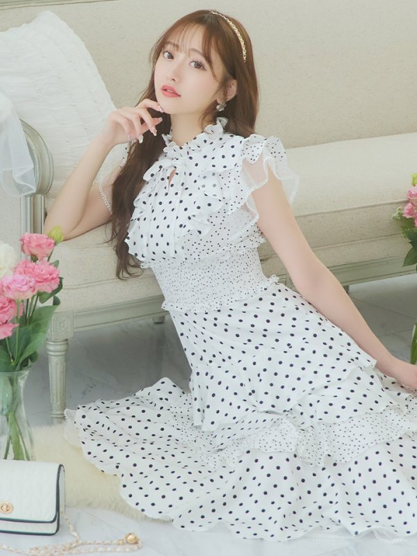 画像41: 【ERUKEI エルケイ】ドット/ 膝丈/ ワンピース/マキシ/フリルデザイン/ キャバドレス[OF2]