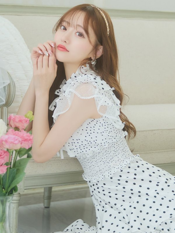 画像43: 【ERUKEI エルケイ】ドット/ 膝丈/ ワンピース/マキシ/フリルデザイン/ キャバドレス[OF2]