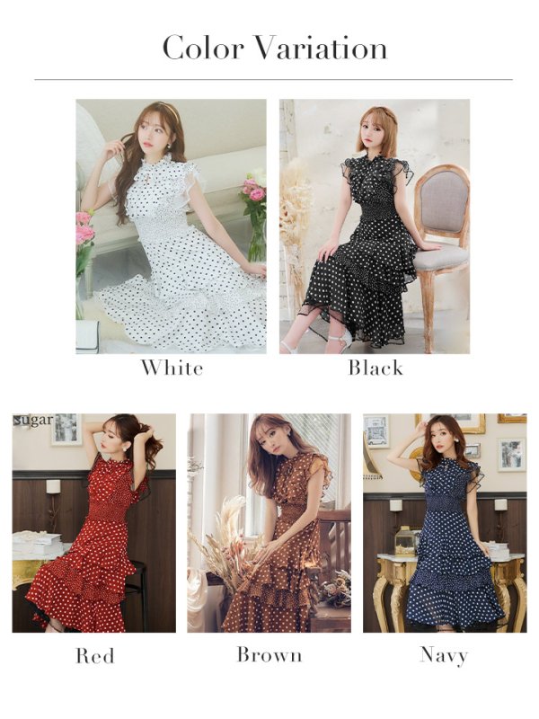 画像48: 【ERUKEI エルケイ】ドット/ 膝丈/ ワンピース/マキシ/フリルデザイン/ キャバドレス[OF2]