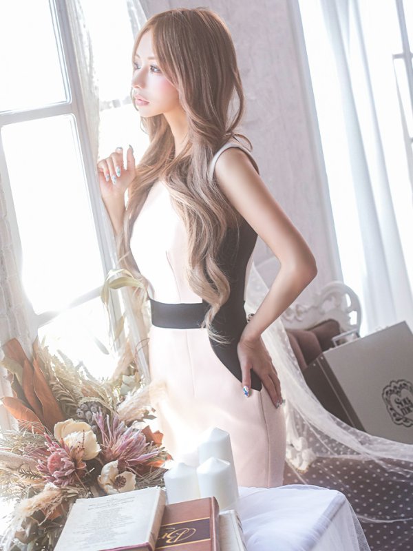 画像14: 門りょうちゃん着用!!【ERUKEI エルケイ】バイカラー/ ノースリーブ/ タイト/ ミニドレス/ キャバドレス[OF2]