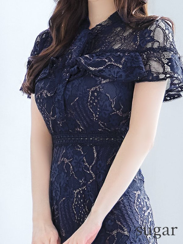 画像30: XS-Lサイズあり【SETTAN/セッタン】フラワーレース/ リボンネック/ フリル/ マキシ丈/ワンピース/ミニドレス/ キャバドレス[OF2]