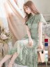 XS-Lサイズあり【SETTAN/セッタン】フラワーレース/ リボンネック/ フリル/ マキシ丈/ワンピース/ミニドレス/ キャバドレス[OF2]　グリーン