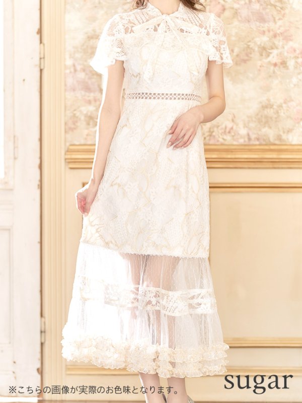 画像5: XS-Lサイズあり【SETTAN/セッタン】フラワーレース/ リボンネック/ フリル/ マキシ丈/ワンピース/ミニドレス/ キャバドレス[OF2]