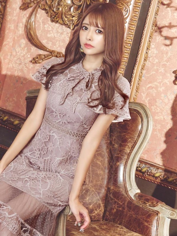 画像3: XS-Lサイズあり【SETTAN/セッタン】フラワーレース/ リボンネック/ フリル/ マキシ丈/ワンピース/ミニドレス/ キャバドレス[OF2]