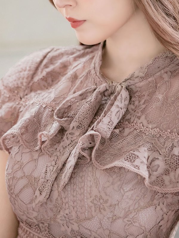 画像18: XS-Lサイズあり【SETTAN/セッタン】フラワーレース/ リボンネック/ フリル/ マキシ丈/ワンピース/ミニドレス/ キャバドレス[OF2]