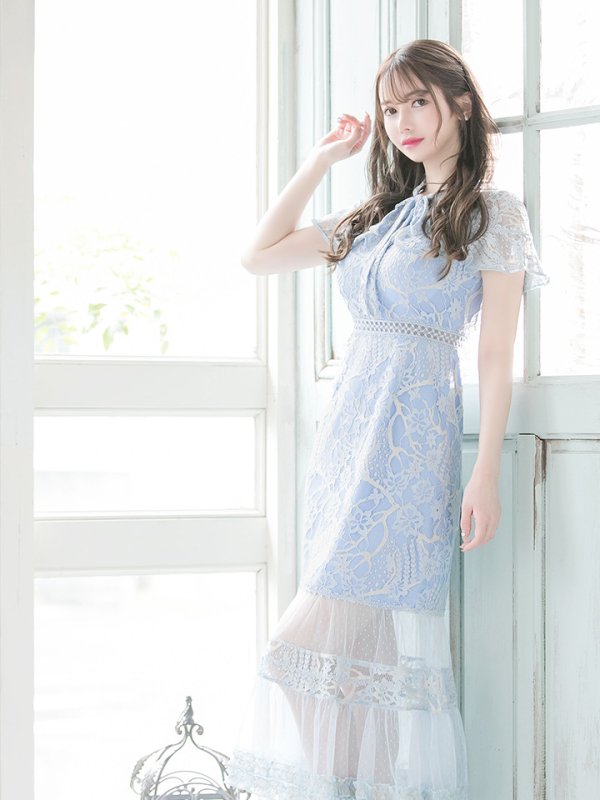 画像12: XS-Lサイズあり【SETTAN/セッタン】フラワーレース/ リボンネック/ フリル/ マキシ丈/ワンピース/ミニドレス/ キャバドレス[OF2]