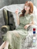 XS-Lサイズあり【SETTAN/セッタン】フラワーレース/ リボンネック/ フリル/ マキシ丈/ワンピース/ミニドレス/ キャバドレス[OF2]