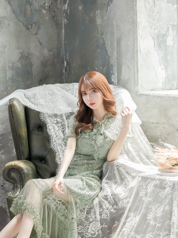 画像22: XS-Lサイズあり【SETTAN/セッタン】フラワーレース/ リボンネック/ フリル/ マキシ丈/ワンピース/ミニドレス/ キャバドレス[OF2]