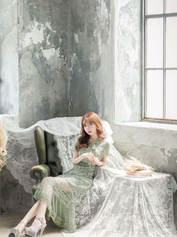 画像14: XS-Lサイズあり【SETTAN/セッタン】フラワーレース/ リボンネック/ フリル/ マキシ丈/ワンピース/ミニドレス/ キャバドレス[OF2]