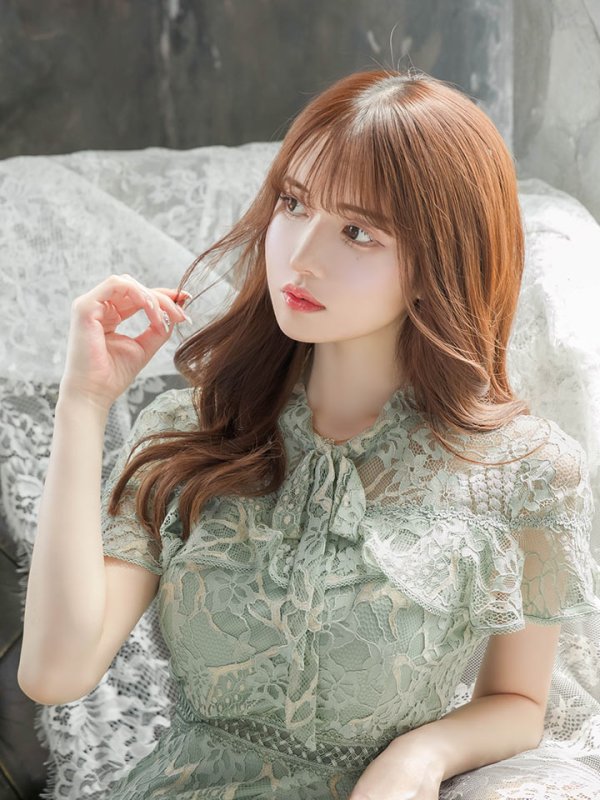 画像15: XS-Lサイズあり【SETTAN/セッタン】フラワーレース/ リボンネック/ フリル/ マキシ丈/ワンピース/ミニドレス/ キャバドレス[OF2]