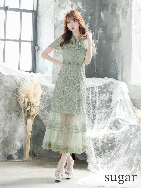 画像16: XS-Lサイズあり【SETTAN/セッタン】フラワーレース/ リボンネック/ フリル/ マキシ丈/ワンピース/ミニドレス/ キャバドレス[OF2]