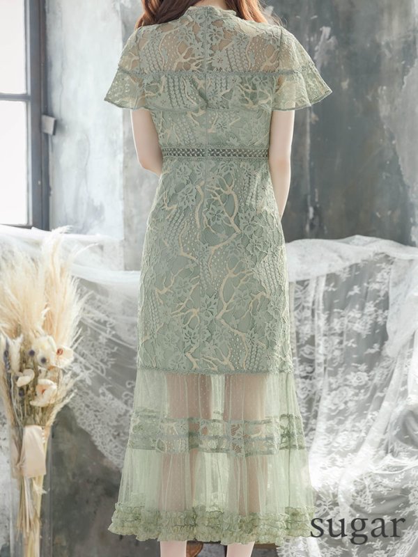 画像18: XS-Lサイズあり【SETTAN/セッタン】フラワーレース/ リボンネック/ フリル/ マキシ丈/ワンピース/ミニドレス/ キャバドレス[OF2]