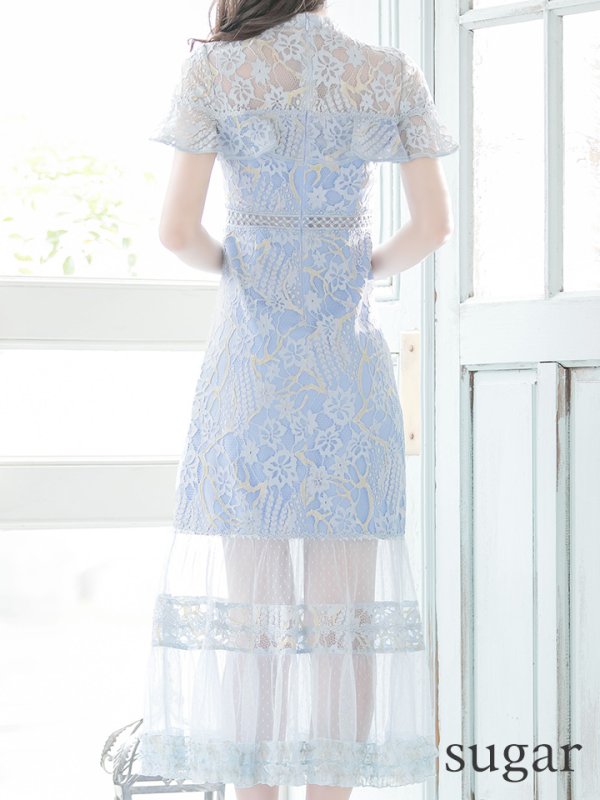 画像15: XS-Lサイズあり【SETTAN/セッタン】フラワーレース/ リボンネック/ フリル/ マキシ丈/ワンピース/ミニドレス/ キャバドレス[OF2]