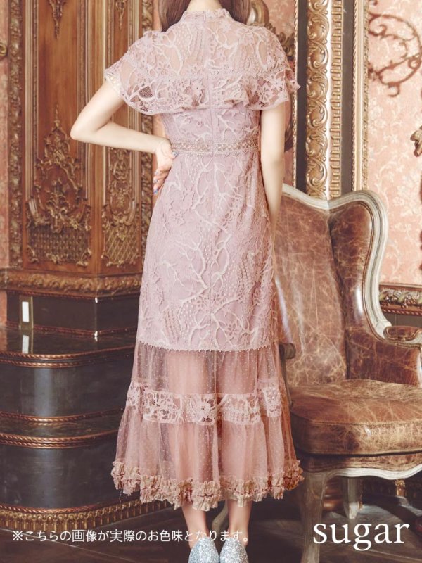 画像9: XS-Lサイズあり【SETTAN/セッタン】フラワーレース/ リボンネック/ フリル/ マキシ丈/ワンピース/ミニドレス/ キャバドレス[OF2]