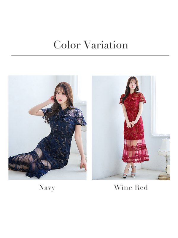 画像36: XS-Lサイズあり【SETTAN/セッタン】フラワーレース/ リボンネック/ フリル/ マキシ丈/ワンピース/ミニドレス/ キャバドレス[OF2]