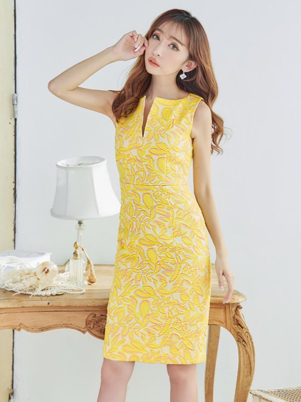 画像4: XS-Lサイズあり【SETTAN/セッタン】ノースリーブ/ バストカットデザイン/ タイト/ ひざ丈/ ワンピース/ ミディアムドレス/ キャバドレス[OF2]