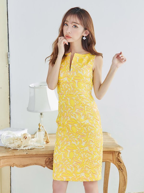 画像5: XS-Lサイズあり【SETTAN/セッタン】ノースリーブ/ バストカットデザイン/ タイト/ ひざ丈/ ワンピース/ ミディアムドレス/ キャバドレス[OF2]