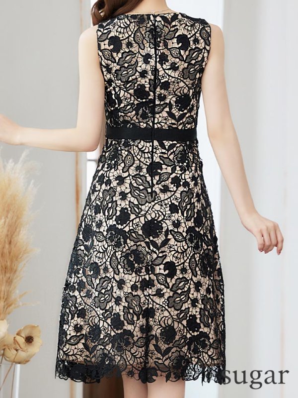 画像9: 【SETTAN/セッタン】総レース/ Vネック/ ノースリーブ/ Aライン/ ミディアム丈/ 膝丈/ ワンピース/ ミニドレス/ キャバドレス[OF2]