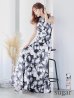 XS-Lサイズあり【GINZA COUTURE/銀座クチュール】フラワープリント/ ボートネック/ ノースリーブ/ Aライン/ ロングドレス/ キャバドレスlong　ブラック