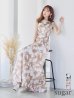 XS-Lサイズあり【GINZA COUTURE/銀座クチュール】フラワープリント/ ボートネック/ ノースリーブ/ Aライン/ ロングドレス/ キャバドレスlong　ブラウン