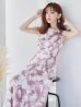 画像6: XS-Lサイズあり 【GINZA COUTURE/銀座クチュール】フラワープリント/ ボートネック/ ノースリーブ/ Aライン/ ロングドレス/ キャバドレスlong[OF2]