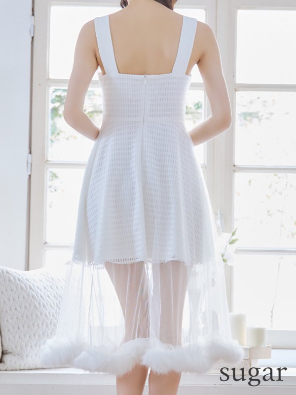 画像21: XS-Lサイズあり【SETTAN/セッタン】ファー付き/ シアー/ ボートネック/ ノースリーブ/ 膝丈/ Aライン/ フレア/ ワンピース/ ミディアムドレス/ キャバドレス[OF2]