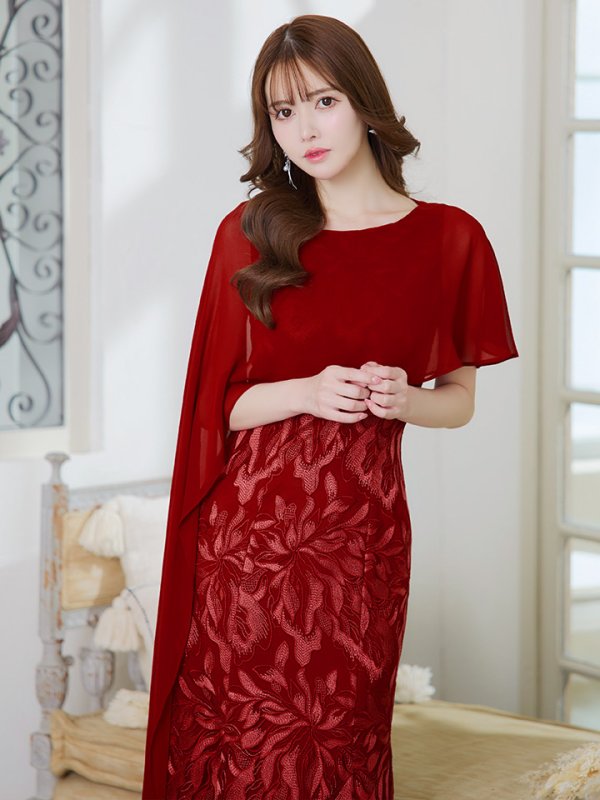 画像23: XS-Lサイズあり【SETTAN/セッタン】マーメイド/ ワンカラー/ レース/ ケープ風/ ロングスリープ/ ロングドレス / キャバドレス long[OF2]