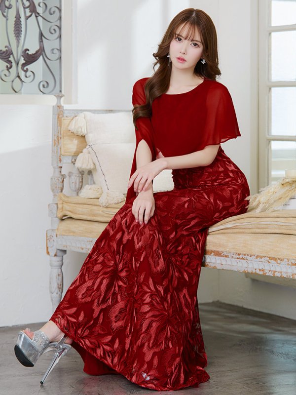 画像24: XS-Lサイズあり【SETTAN/セッタン】マーメイド/ ワンカラー/ レース/ ケープ風/ ロングスリープ/ ロングドレス / キャバドレス long[OF2]