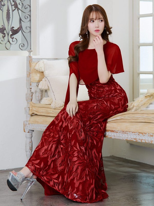 画像25: XS-Lサイズあり【SETTAN/セッタン】マーメイド/ ワンカラー/ レース/ ケープ風/ ロングスリープ/ ロングドレス / キャバドレス long[OF2]