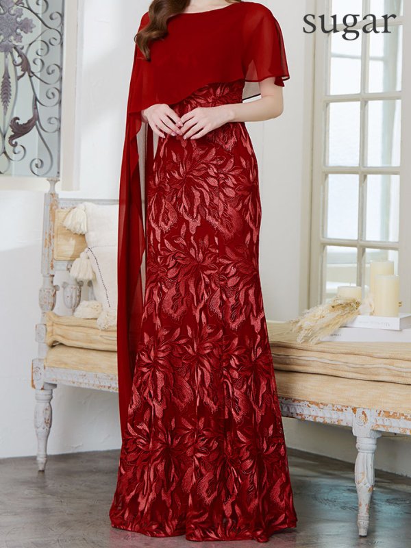 画像28: XS-Lサイズあり【SETTAN/セッタン】マーメイド/ ワンカラー/ レース/ ケープ風/ ロングスリープ/ ロングドレス / キャバドレス long[OF2]