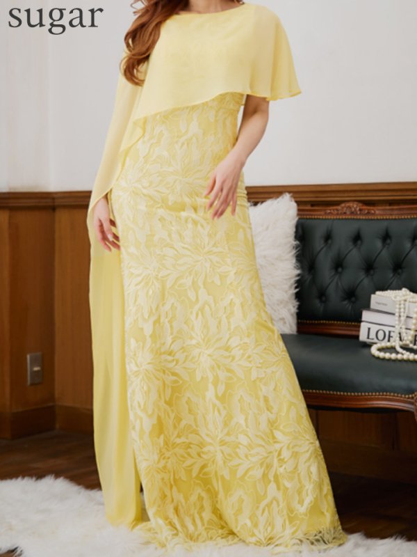 画像20: XS-Lサイズあり【SETTAN/セッタン】マーメイド/ ワンカラー/ レース/ ケープ風/ ロングスリープ/ ロングドレス / キャバドレス long[OF2]