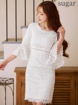 XS-Lサイズあり【SETTAN/セッタン】総レース/ ボートネック/ 長袖/ 袖あり/ 膝丈/ タイト/ ワンピース/ ミディアムドレス/ キャバドレス[OF2]