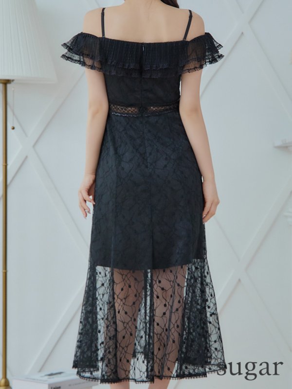 画像18: 【SETTAN/セッタン】オフショル/フラワーレース/ リボン/ フリル/ マキシ丈/ワンピース/足透け/ キャバドレス[OF2]