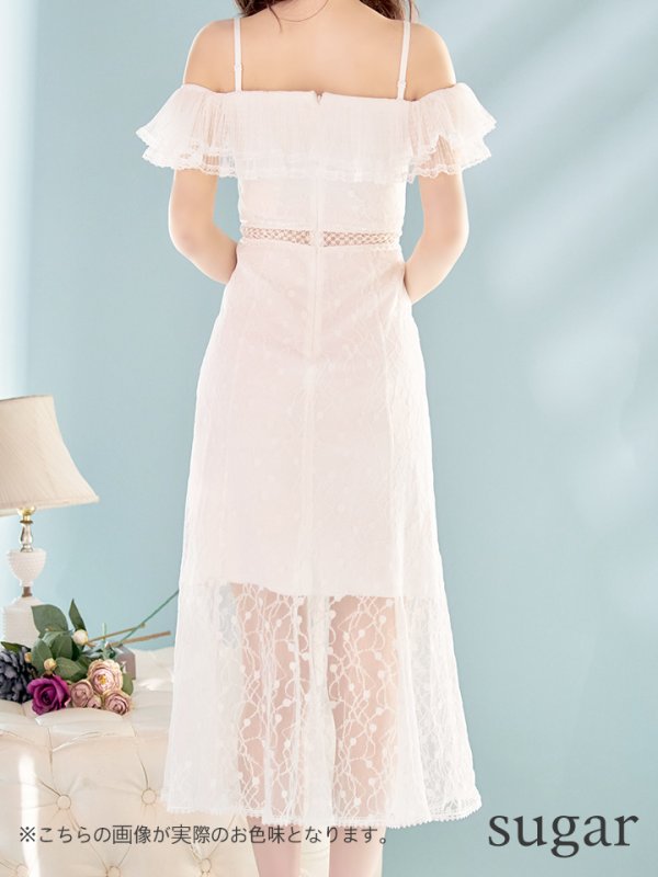 画像9: 【SETTAN/セッタン】オフショル/フラワーレース/ リボン/ フリル/ マキシ丈/ワンピース/足透け/ キャバドレス[OF2]