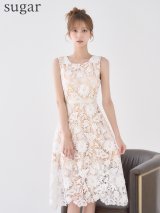 XS-Lサイズあり【SETTAN/セッタン】フラワーレース/ 総レース/ ノースリーブ/ ハイウエスト/ Aライン/ フレア/ ワンピース/ ミディアムドレス/ キャバドレス[OF2]