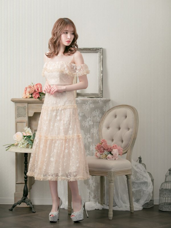 画像12: XS-Lサイズあり【SETTAN/セッタン】フラワーレース/ フリル/ オフショル/ ミモレ丈/ワンピース/ミニドレス/ キャバドレス[OF2]