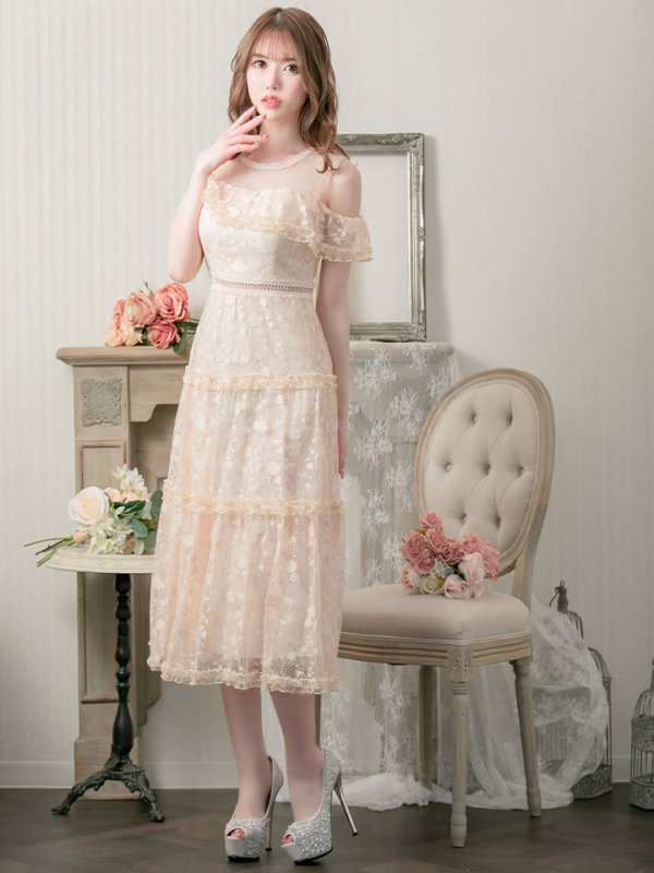 画像13: XS-Lサイズあり【SETTAN/セッタン】フラワーレース/ フリル/ オフショル/ ミモレ丈/ワンピース/ミニドレス/ キャバドレス[OF2]