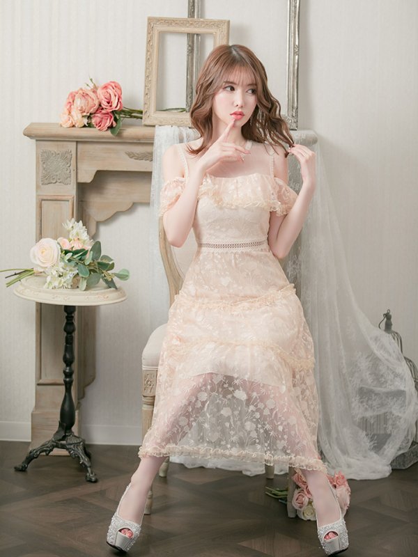 画像14: XS-Lサイズあり【SETTAN/セッタン】フラワーレース/ フリル/ オフショル/ ミモレ丈/ワンピース/ミニドレス/ キャバドレス[OF2]