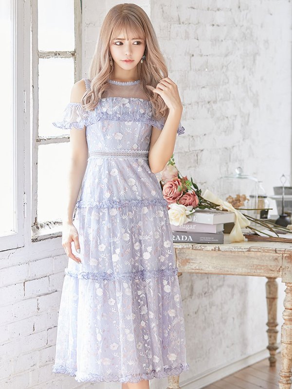 画像6: XS-Lサイズあり【SETTAN/セッタン】フラワーレース/ フリル/ オフショル/ ミモレ丈/ワンピース/ミニドレス/ キャバドレス[OF2]