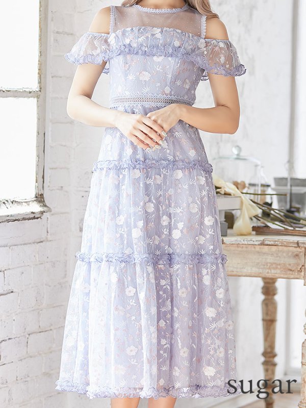 画像8: XS-Lサイズあり【SETTAN/セッタン】フラワーレース/ フリル/ オフショル/ ミモレ丈/ワンピース/ミニドレス/ キャバドレス[OF2]