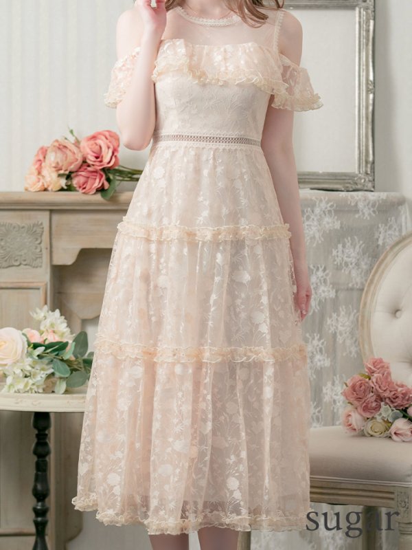 画像17: XS-Lサイズあり【SETTAN/セッタン】フラワーレース/ フリル/ オフショル/ ミモレ丈/ワンピース/ミニドレス/ キャバドレス[OF2]