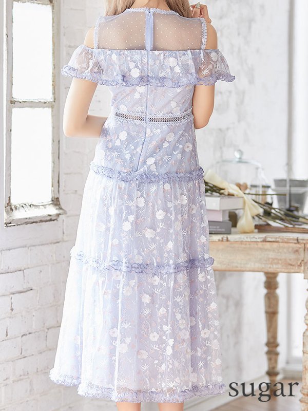 画像9: XS-Lサイズあり【SETTAN/セッタン】フラワーレース/ フリル/ オフショル/ ミモレ丈/ワンピース/ミニドレス/ キャバドレス[OF2]